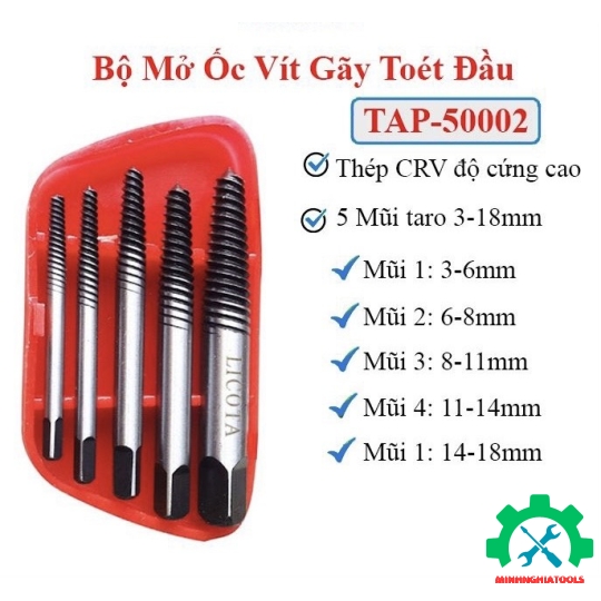 Bộ dụng cụ lấy ốc gãy Licota TAP-50002 5 chi tiết 3mm-18mm