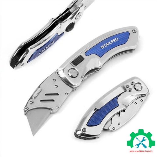 Dao gấp tiện ích có lưỡi cắt gấp gọn, cán cầm bằng thép không gỉ Workpro - WP211007