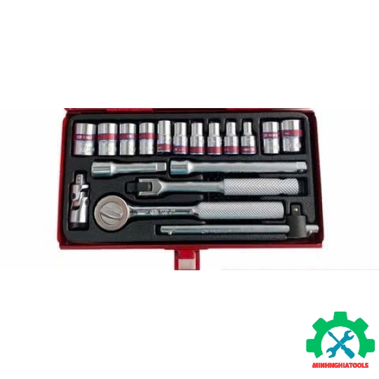Bộ tuýp 1/4 hệ inch Kingtony 2019SR03 có 18 chi tiết loại 12 cạnh 