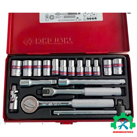 Bộ tuýp 1/4 hệ inch Kingtony 2019SR03 có 18 chi tiết loại 12 cạnh 