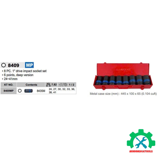 Bộ tuýp 1 inch 6 cạnh đen dài 8 chi tiết Kingtony 8409MP  