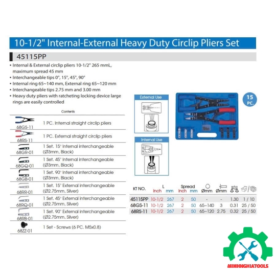 Bộ kìm mở phe Kingtony 45115PP 15 chi tiết 