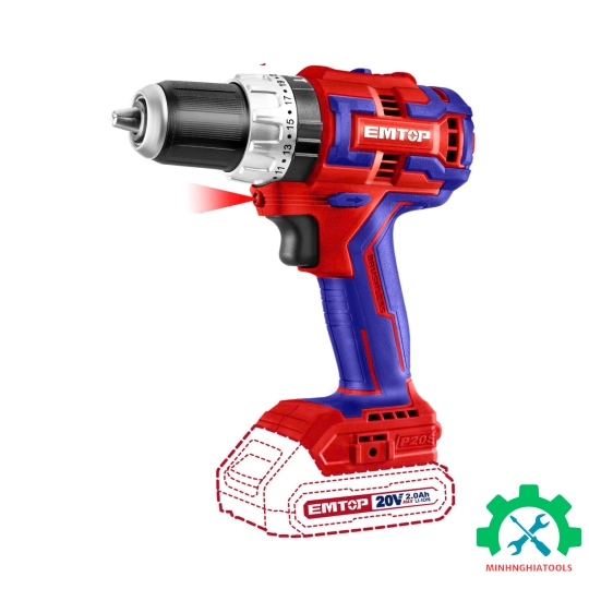 Máy khoan 3 chức năng dùng pin 20V Emtop ECIDL20602 