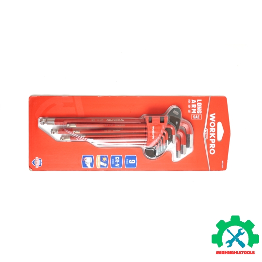 Bộ lục giác đầu bi kiểu chữ L, loại dài 9 cái hệ inch Workpro WP222013