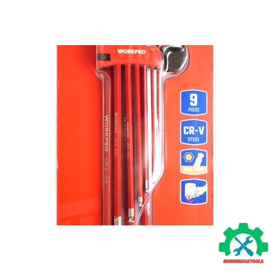 Bộ lục giác đầu bi kiểu chữ L, loại dài 9 cái hệ inch Workpro WP222013
